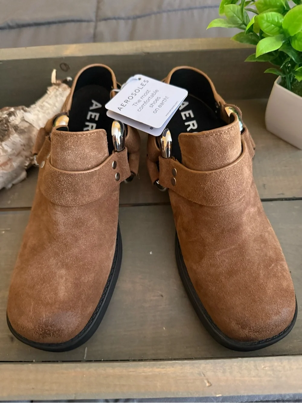 Maya Brown Suede Slip-On Loafers with Buckle Detail Size 6